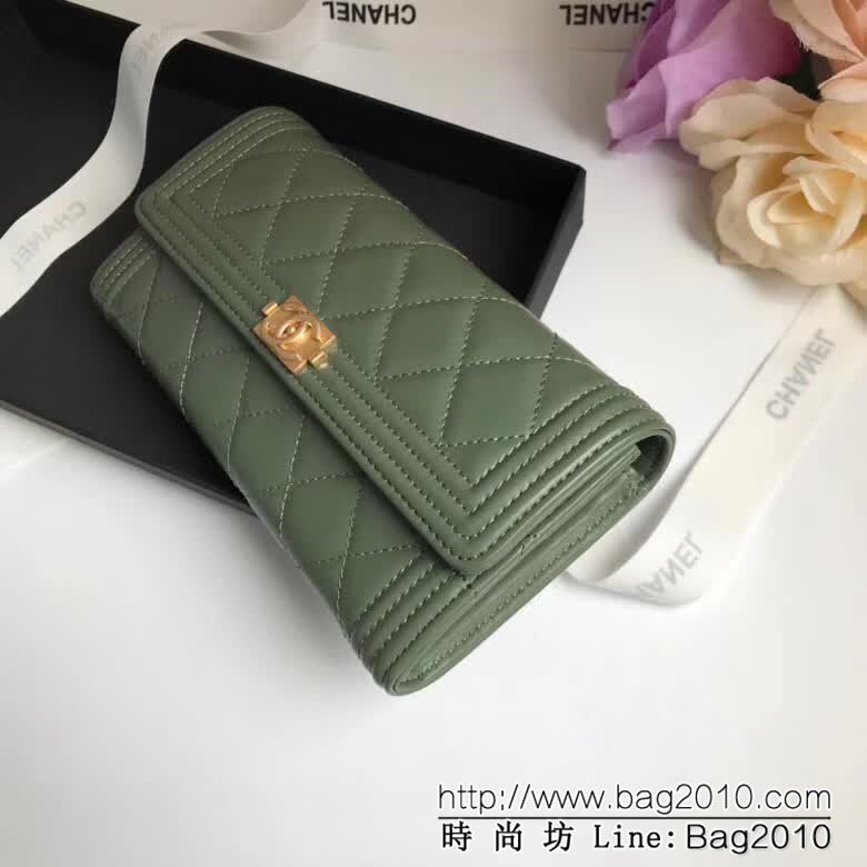 CHANEL香奈兒 新款leboy長款錢包 進口綿羊皮綾格紋 復古金扣 80286  DJC3114